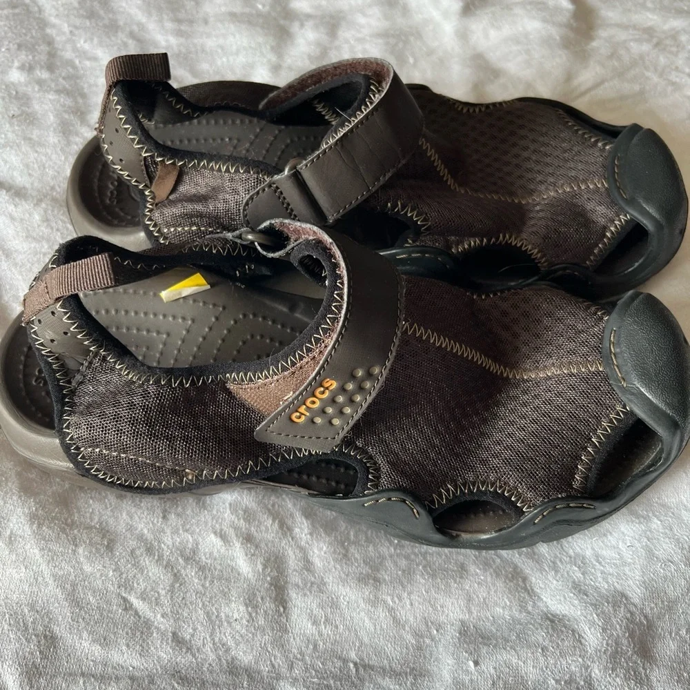 Crocs Chocolate Brown Clogs men's size 10. Breathable, ankle strap.